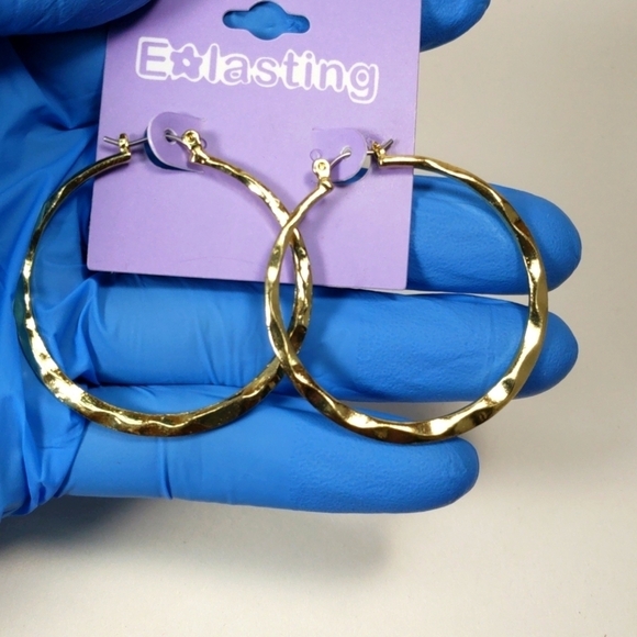 Hammered Gold Hoop Earrings, 1.75-inch - Statement Women's Fashion Jewelry - Picture 7 of 8